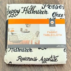 NWT Black and White Halloween Themed Fabric Table cover Tablecloth